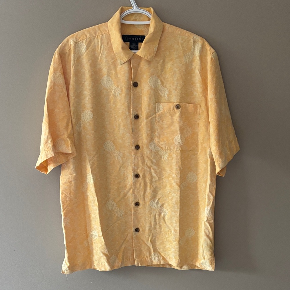 Light Yellow Pineapple Print Silk Button Down Shirt